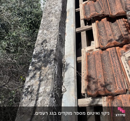 רעפים כתומים על גג עם קורות עץ